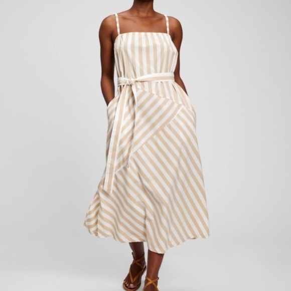 GAP Dresses & Skirts - GAP Patchwork Khaki Stripe Midi Dress - M